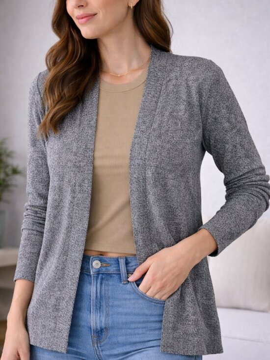 Worthington Petite Tops - Worthington Petite Gray Marled Knit Sweater Long Sleeve Soft Cozy PS